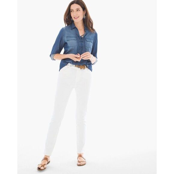 Chico’s Shirt Size 2 (12) Lace Up Cotton Popover - Picture 3 of 16